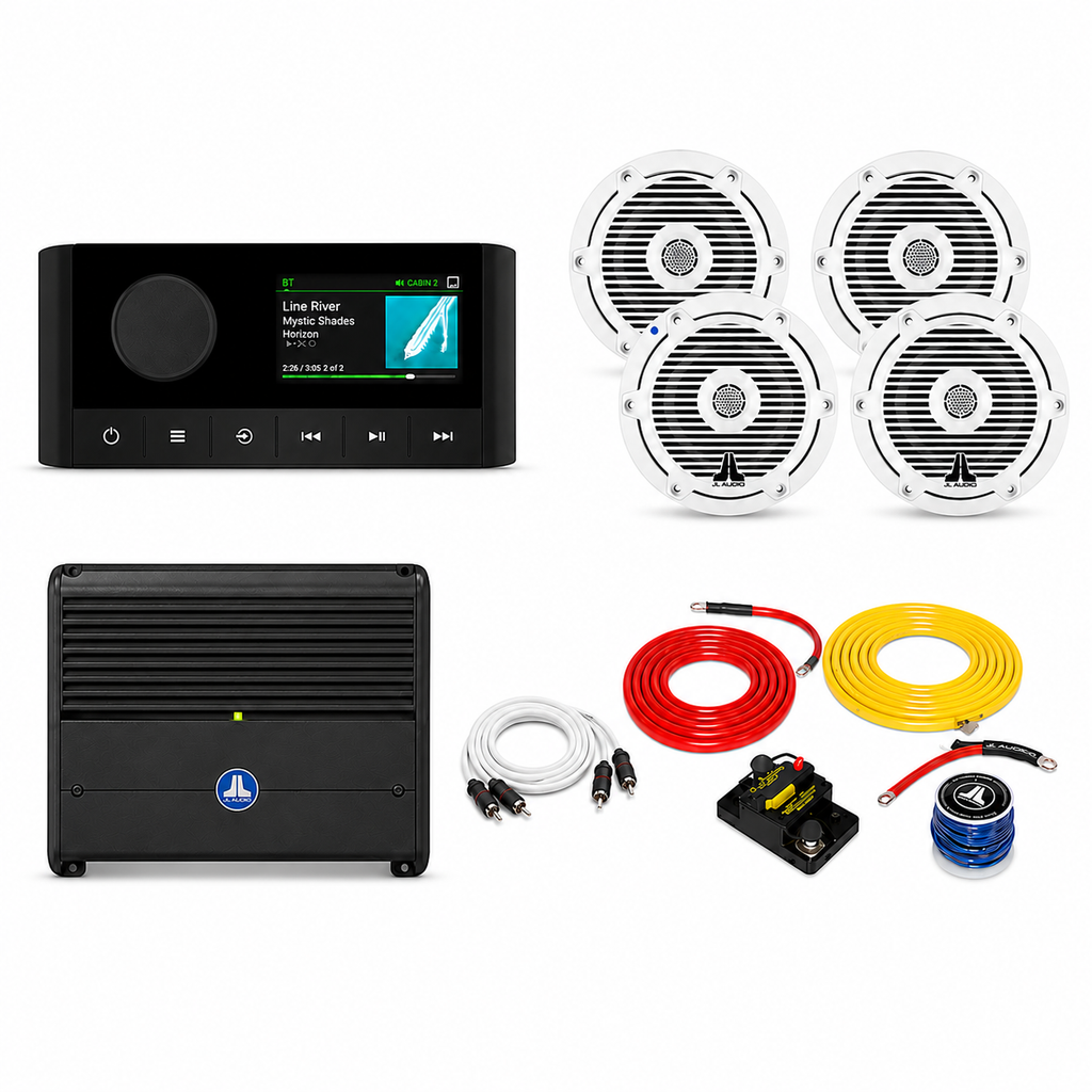 JL Audio Complete Marine Audio Kit | Fusion MS-RA210, 4 M3 6.5" Speakers, XDM400/4 & Wiring Kit - 20'
