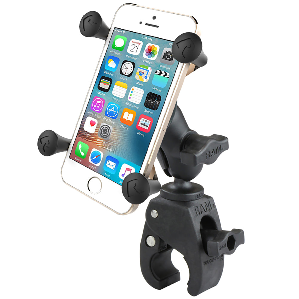 RAM Mount Small ToughClaw Base wShort Double Socket Arm and Universal XGrip CelliPhone Cradle RAMB400AHOLUN7BU