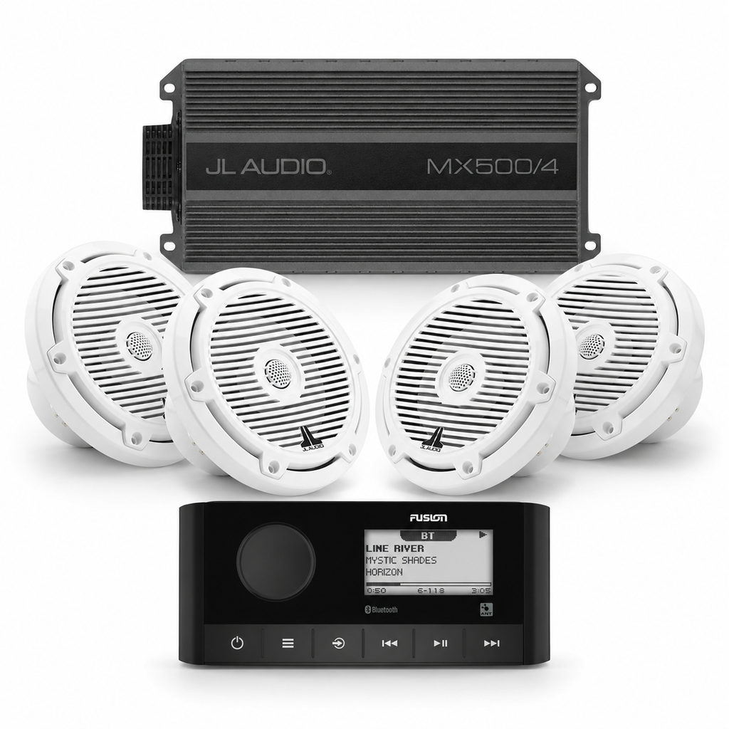 JL Audio M3 6.5" Marine Speaker Bundle w/ Fusion MS-RA60 & MX500/4 Amp