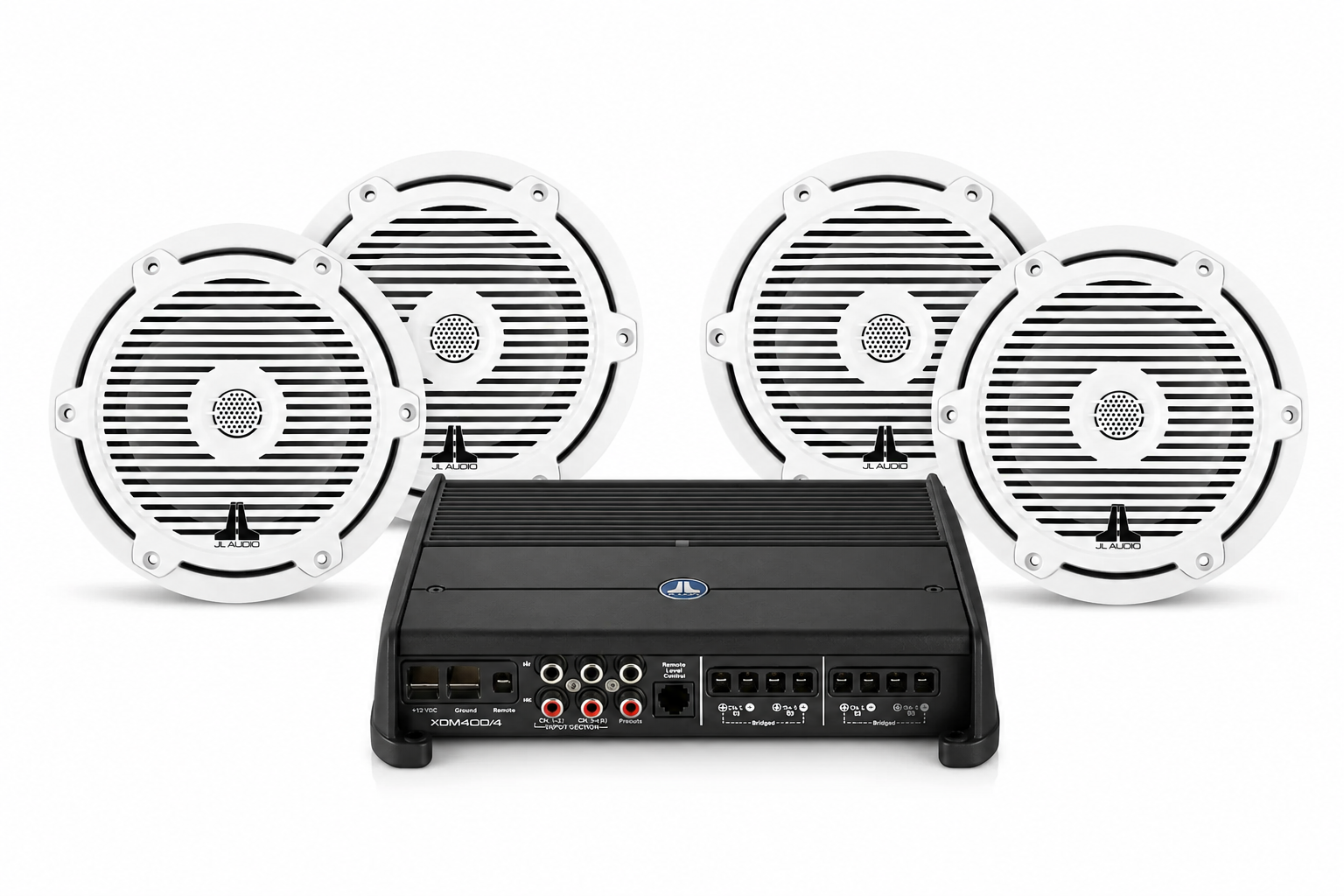JL Audio M3 Marine Speaker Bundle – 4 M3-650X 6.5" Boat Speakers + XDM400/4 Amplifier