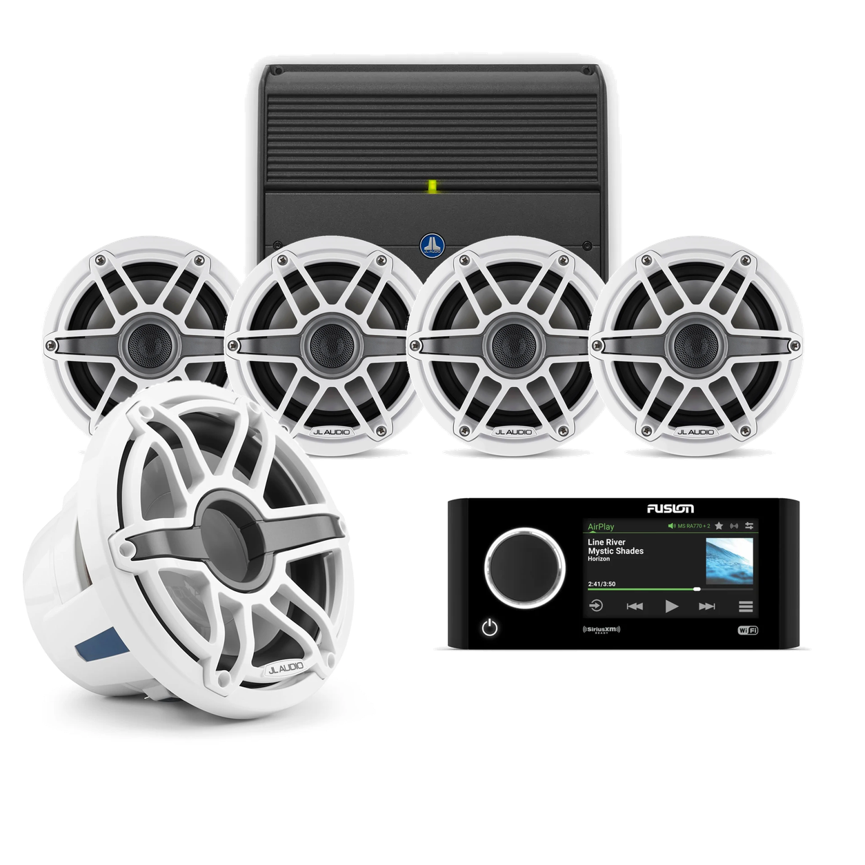 JL Audio M6 Marine Stereo System – Fusion Apollo MS-RA770, XDM600/6 Amplifier, 4 M6 Speakers & 10" Subwoofer