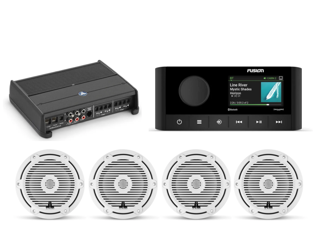 JL Audio Marine Bundle | Fusion MS-RA210, JL XDM400/4, 4 JL M3-6.5” Speakers